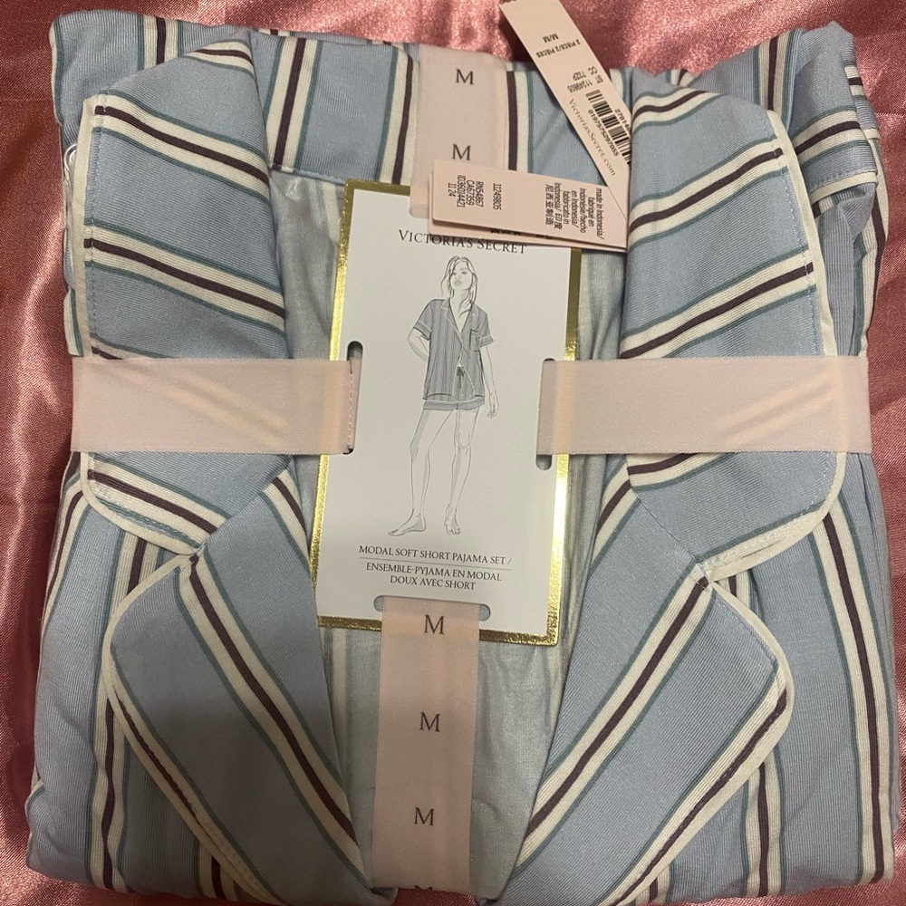 Victoria's Secret Light Blue & White Striped Short Pajama Set - Picture 2 of 3